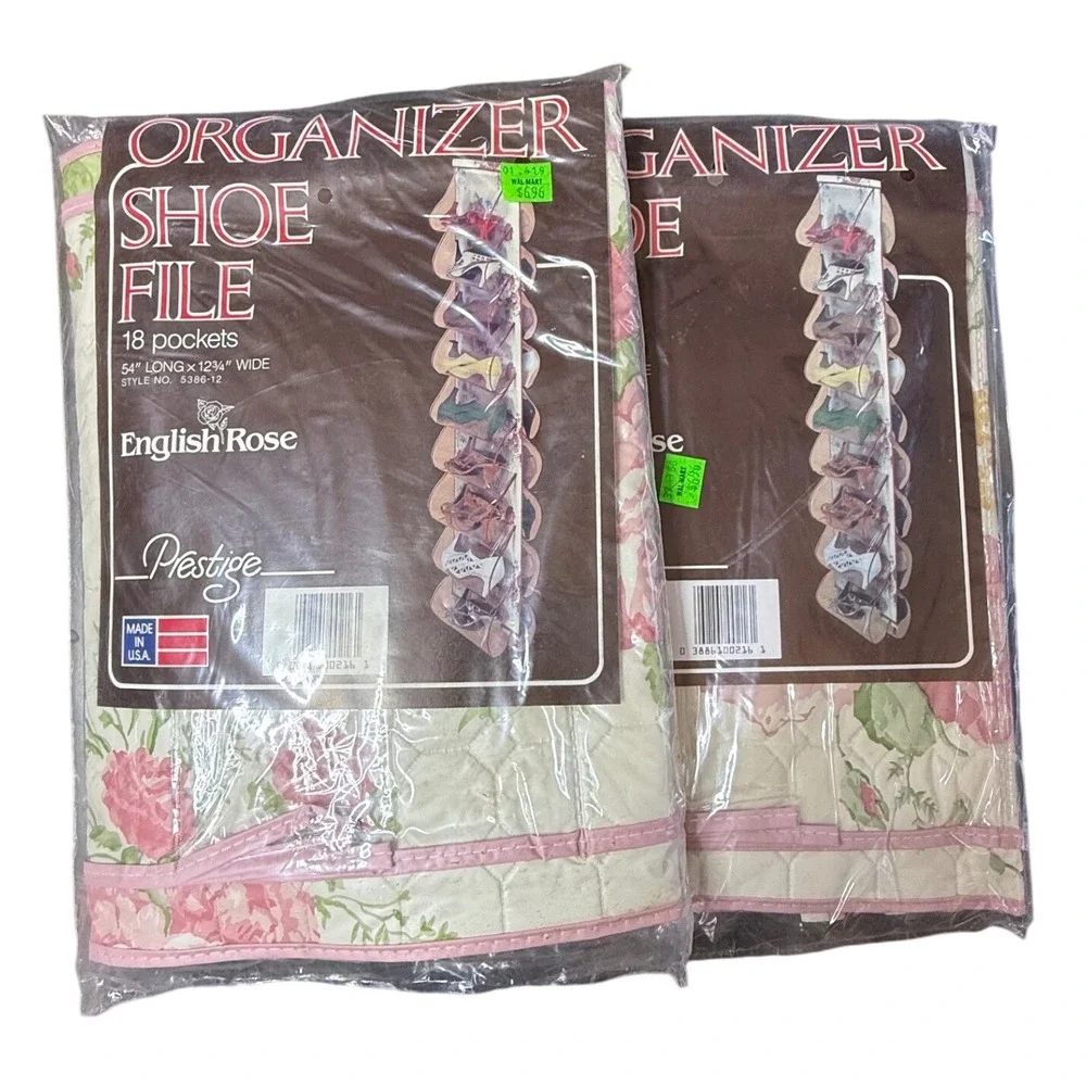 SET OF 2 Prestige English Rose‎ Over The Door Shoe Organizer Floral Quilted
